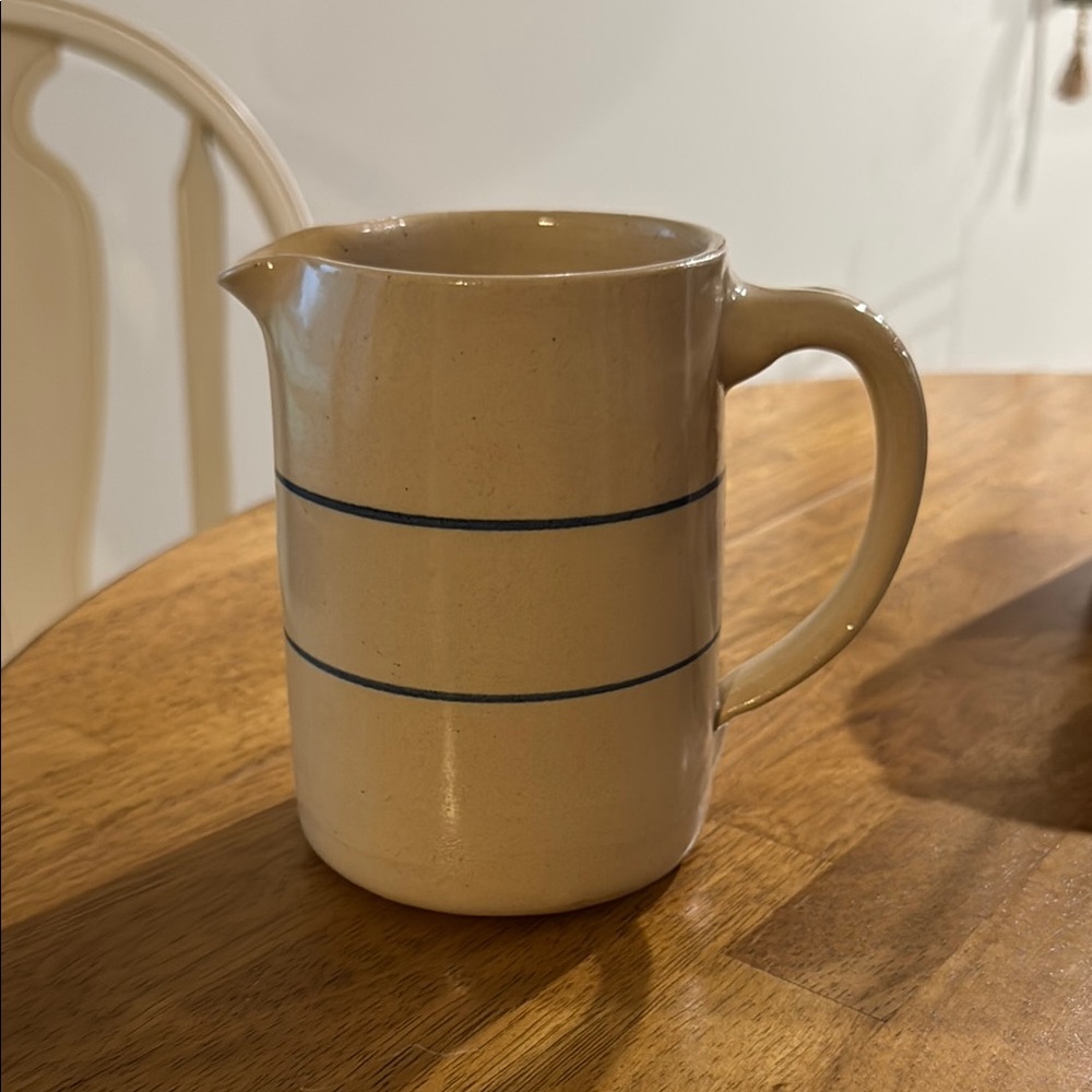 Classic Cream Ceramic Vase with Blue Stripes
